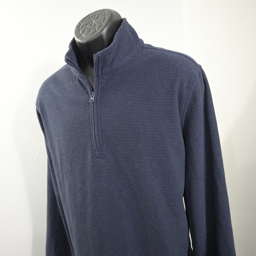 Mountain Khakis Quarter Zip Pullover Mens L Classic Fit Dark Blue Waffle Knit